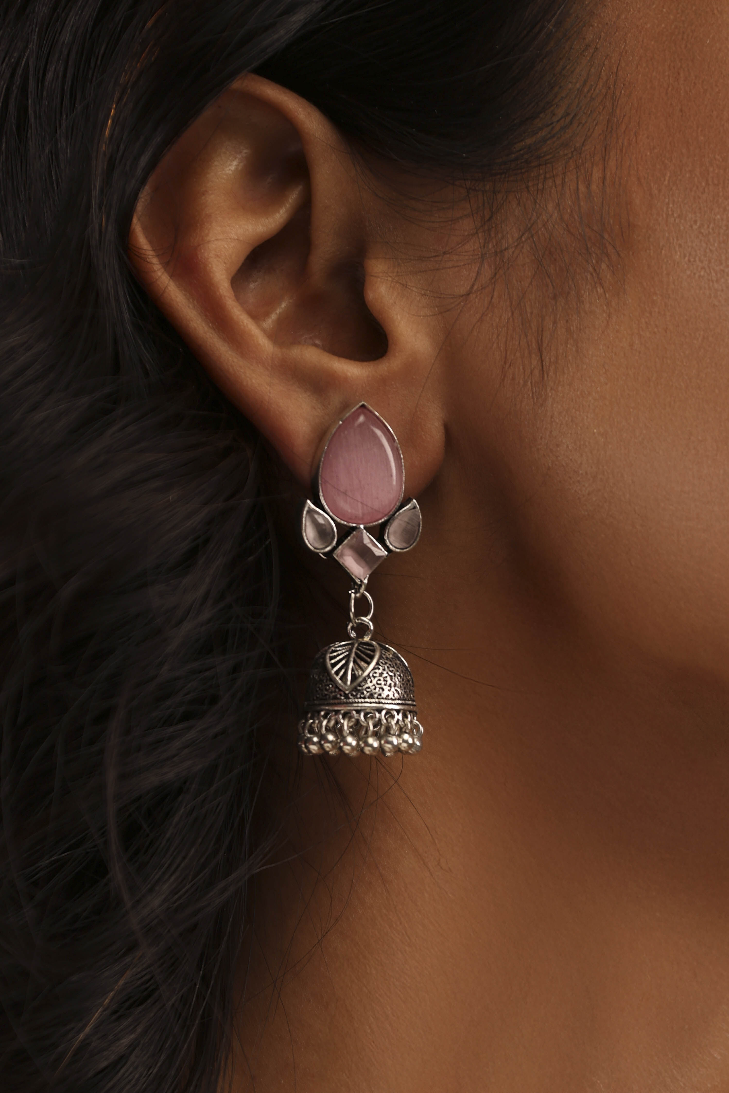 Light Pink Brass Jhumka image number 1