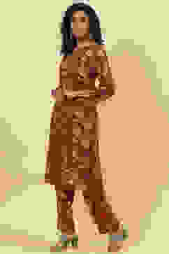 Brown Rayon Co-ord Set Kurta Relaxed Pant Suit Set image number 3