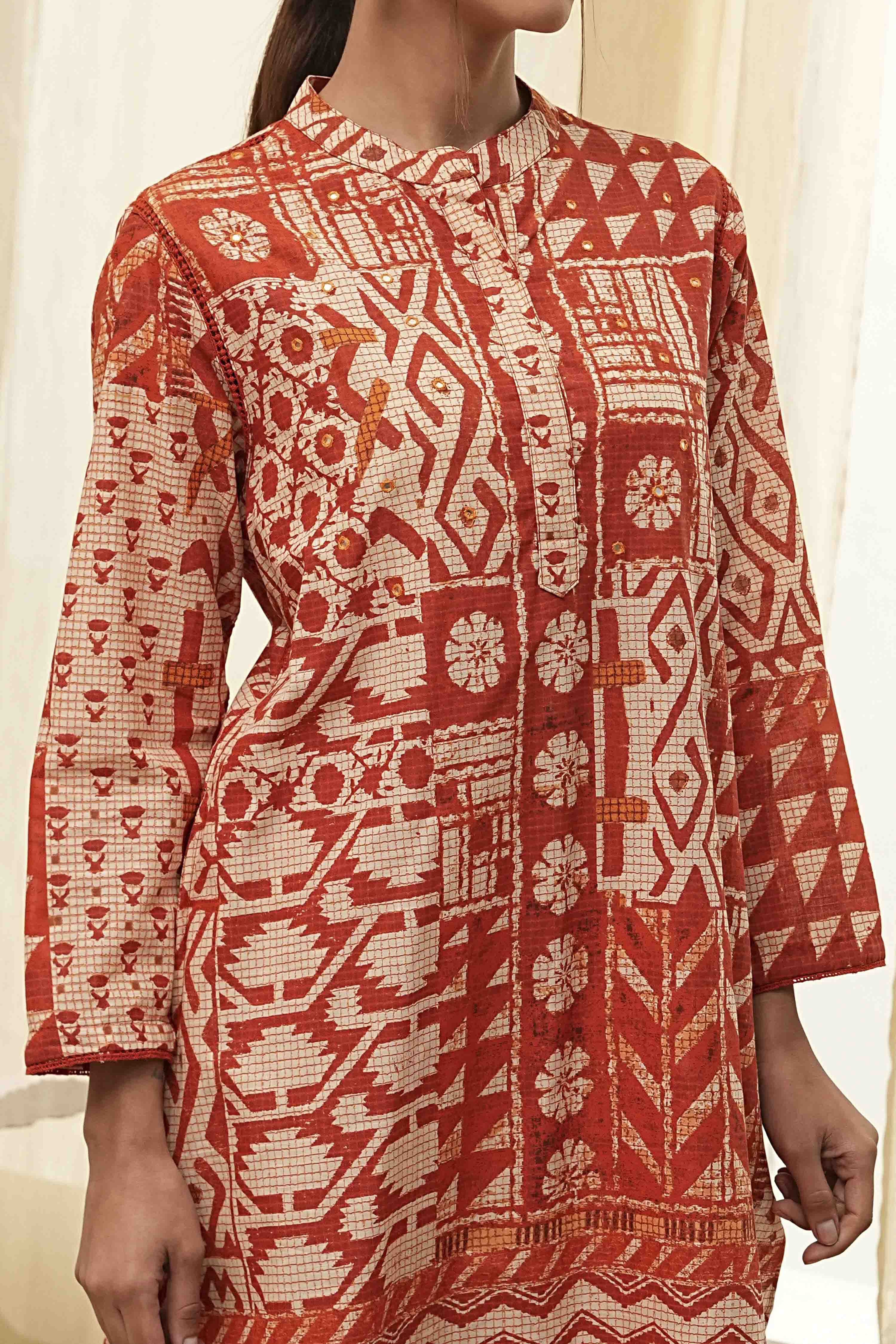 Rust Pure Cotton Printed Kurta Set image number 1
