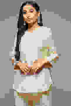 Beige Cotton Blend Kurti image number 0