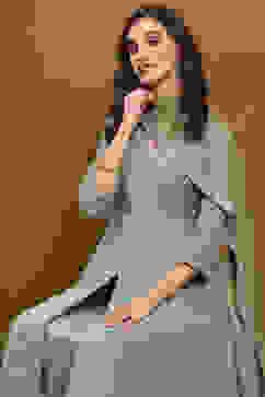 Green Viscose Georgette Embroidered Anarkali Suit Set image number 7