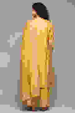 Ochre Cotton Blend A-Line Kurta Palazzo Suit Set image number 4