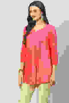 Pink LIVA Flared Solid Kurti image number 2