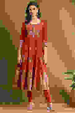 Red Floral Printed Festive Anarkali Suit Set image number 6