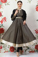 Black Cotton Silk Anarkali Yarndyed Suit Set image number 6