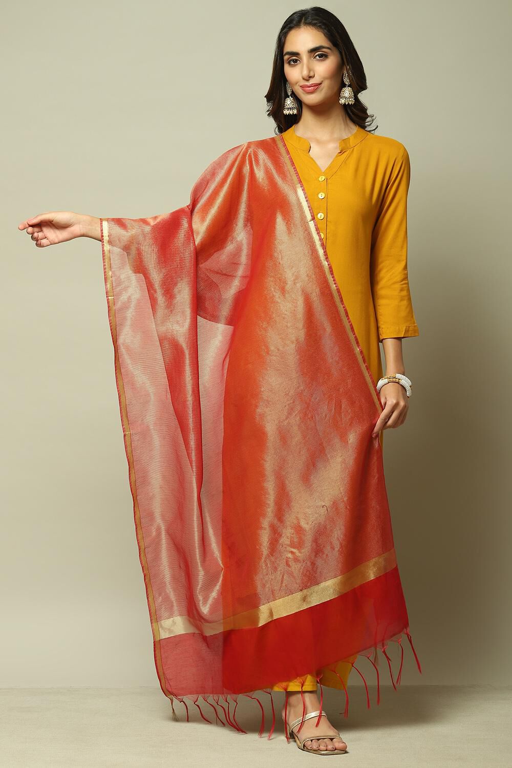 Brown Cotton Blend Yarndyed Dupatta image number 0
