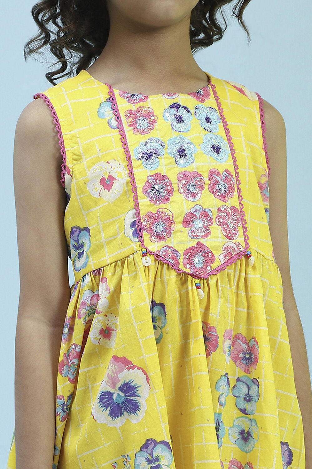 Yellow Cotton Peplum Gathered Suit Set image number 1