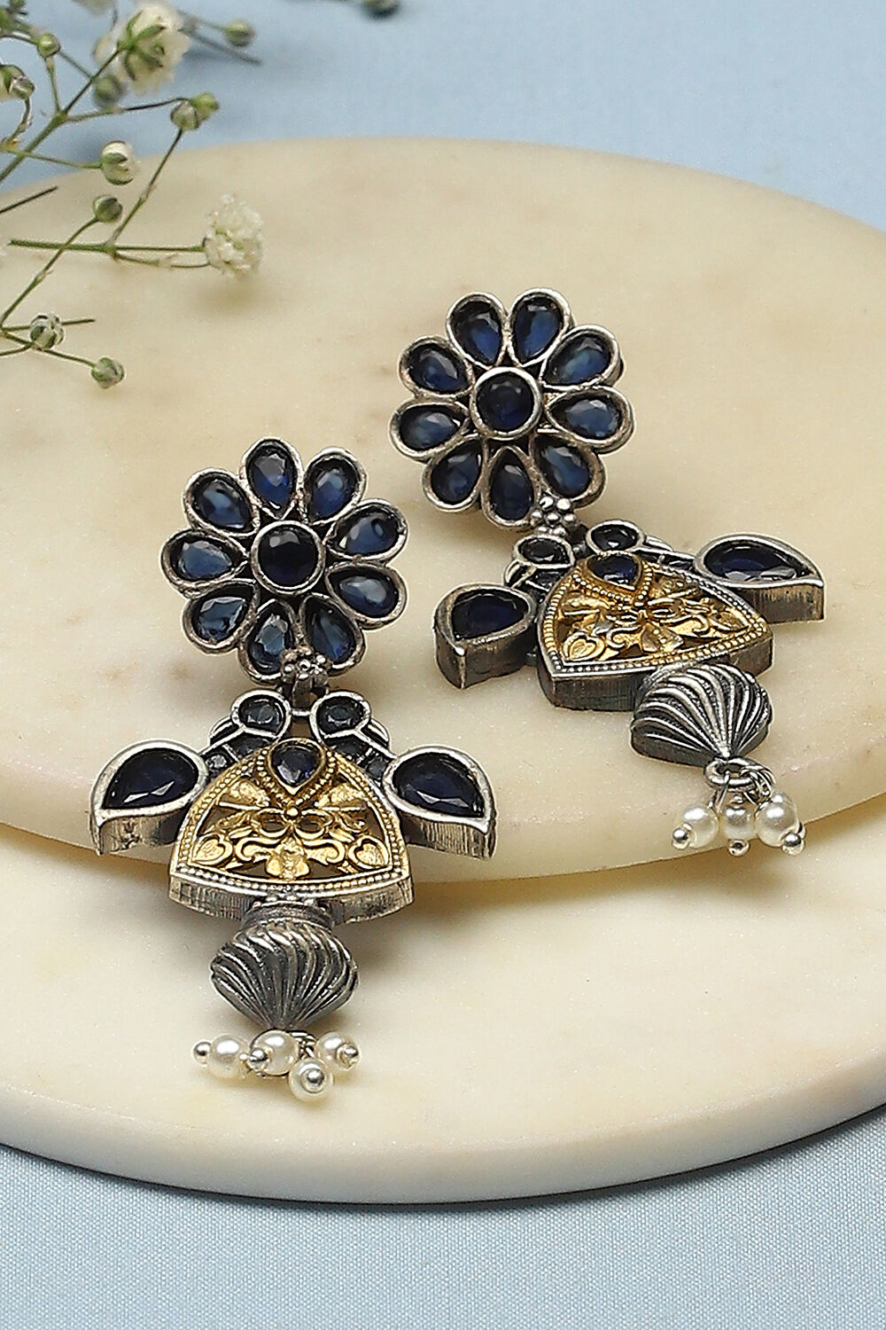 Navy Blue Brass Earrings image number 0