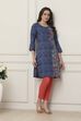 Indigo Blue Floral Printed Straight Kurta