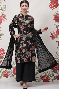 Rohit Bal Black Silk & Cotton Straight Kurta Suit Set image number 0