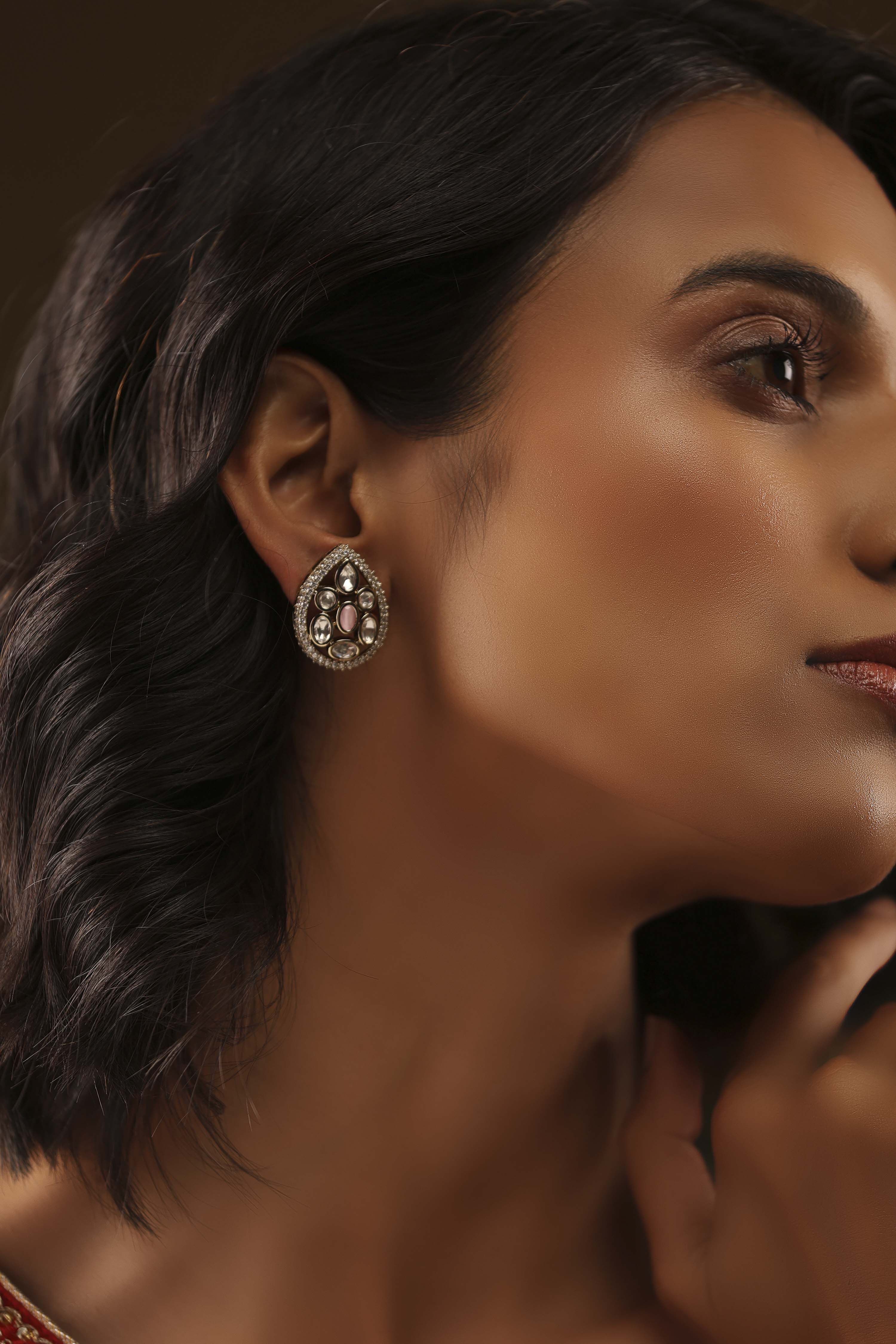 Light Pink Stone Embellished Earrings image number 1