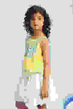 Yellow and White Printed Top and Skirt image number 2