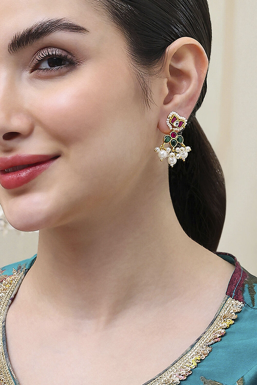 Pink Green Stone Earrings image number 1
