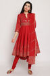 Red Art Silk Anarkali Kurta Churidar Suit Set image number 2