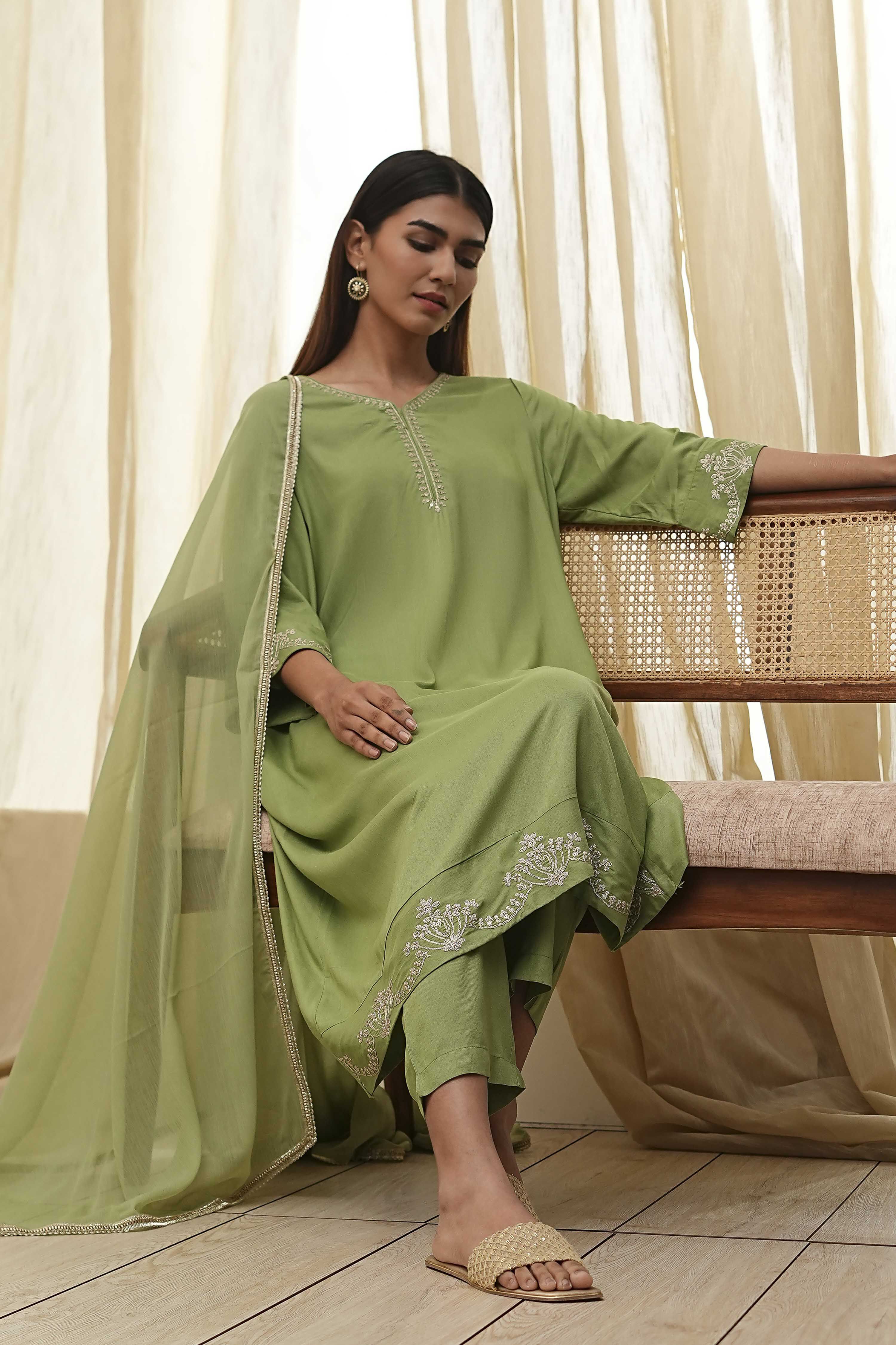 Dull Blue Solid A-Line Suit Set image number 0