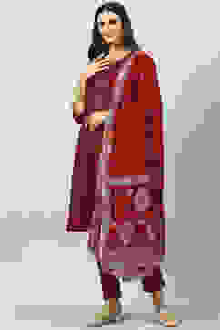 Maroon Poly Viscose Straight Kurta Slim Pants Suit Set image number 5
