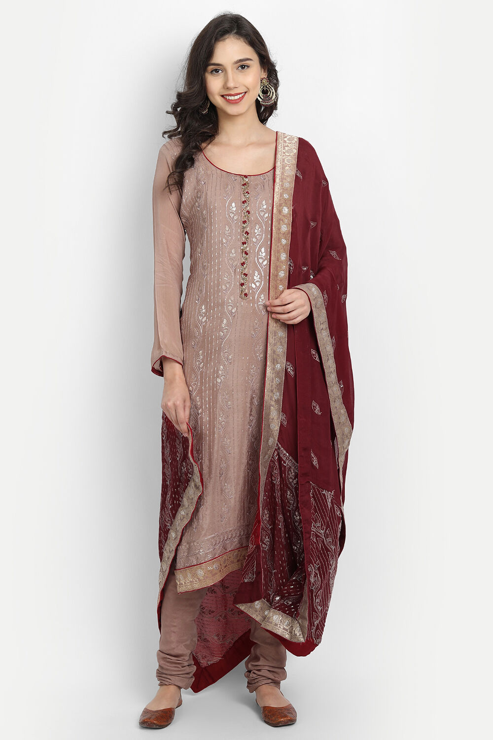 Buy Red Silk Blend Unstitched Suit Set Online at Biba India