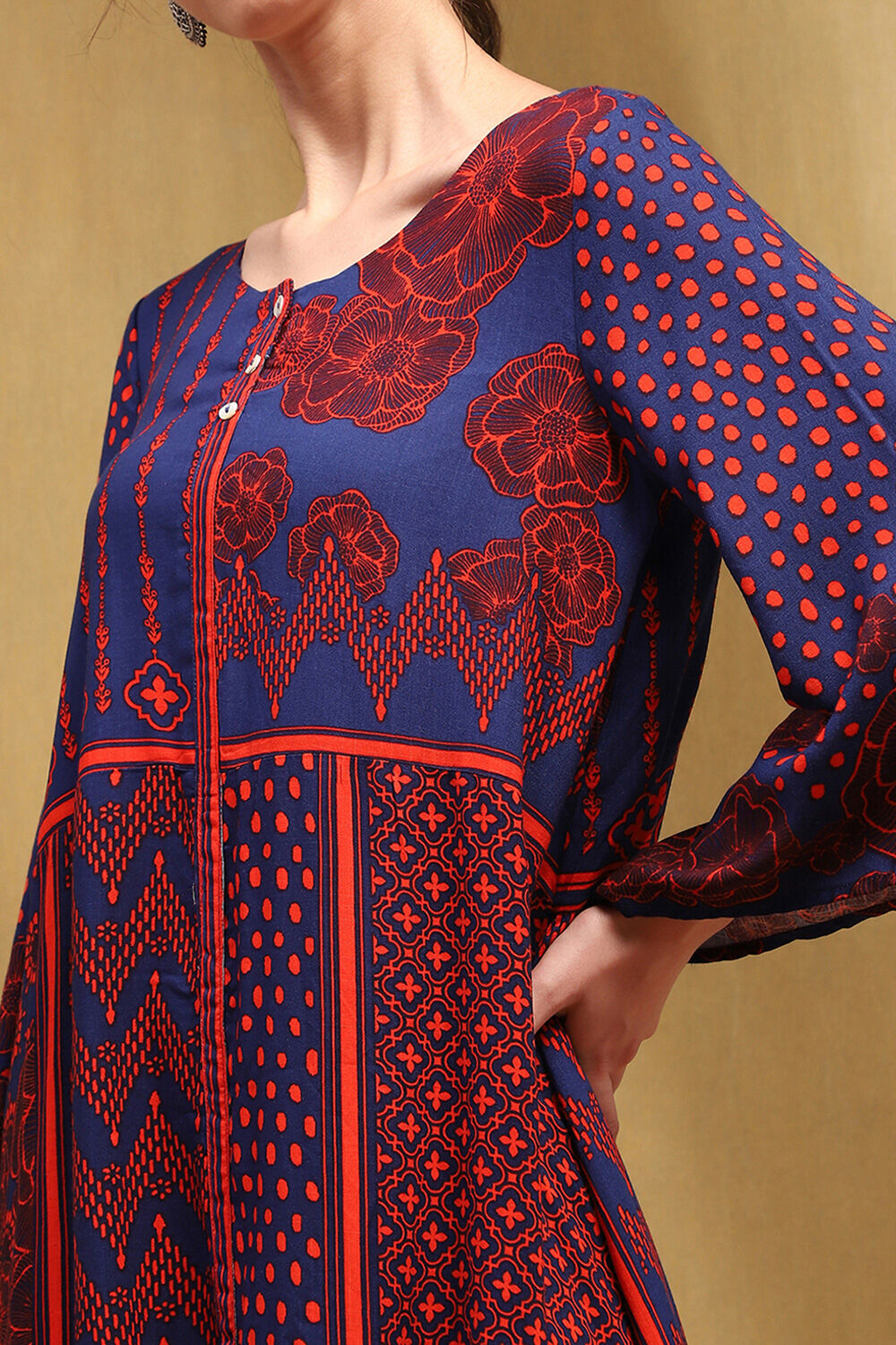Blue Printed Asymmetric Kurta Set image number 1