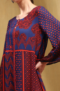Blue Printed Asymmetric Kurta Set image number 1