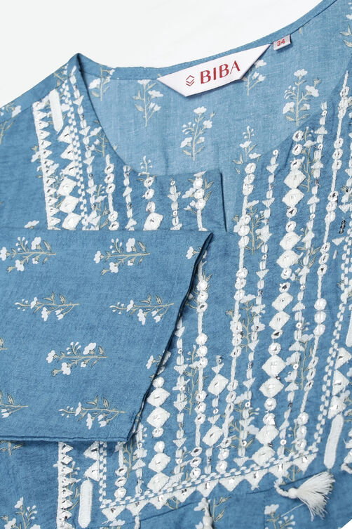 Indigo Cotton Printed Kurti image number 1
