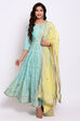Sky Blue Cotton Silk Anarkali Kurta Churidar Suit Set image number 0