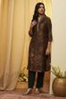 Brown Floral Printed Straight Kurta image number 0