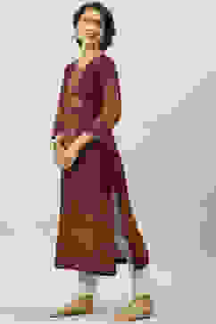 Wine LIVA Straight Printed Kurta image number 3