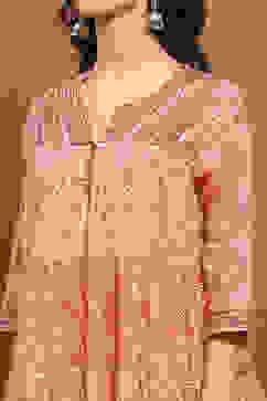 Ecru Cotton Printed Tiered Anarkali Suit Set image number 1