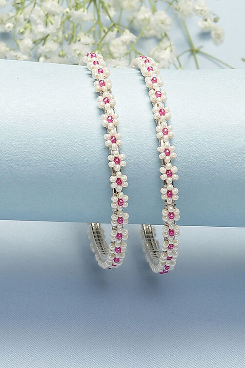 White Pink Metal & Beads Kids Bangles image number 0
