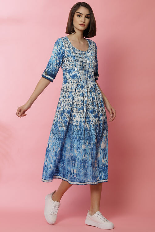 Green A-Line Rayon Printed Dress image number 0
