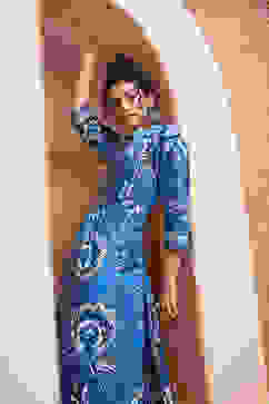 Electric Blue Viscose Straight Kurta image number 2