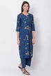 Indigo Cotton Flax Straight Printed Kurta image number 3