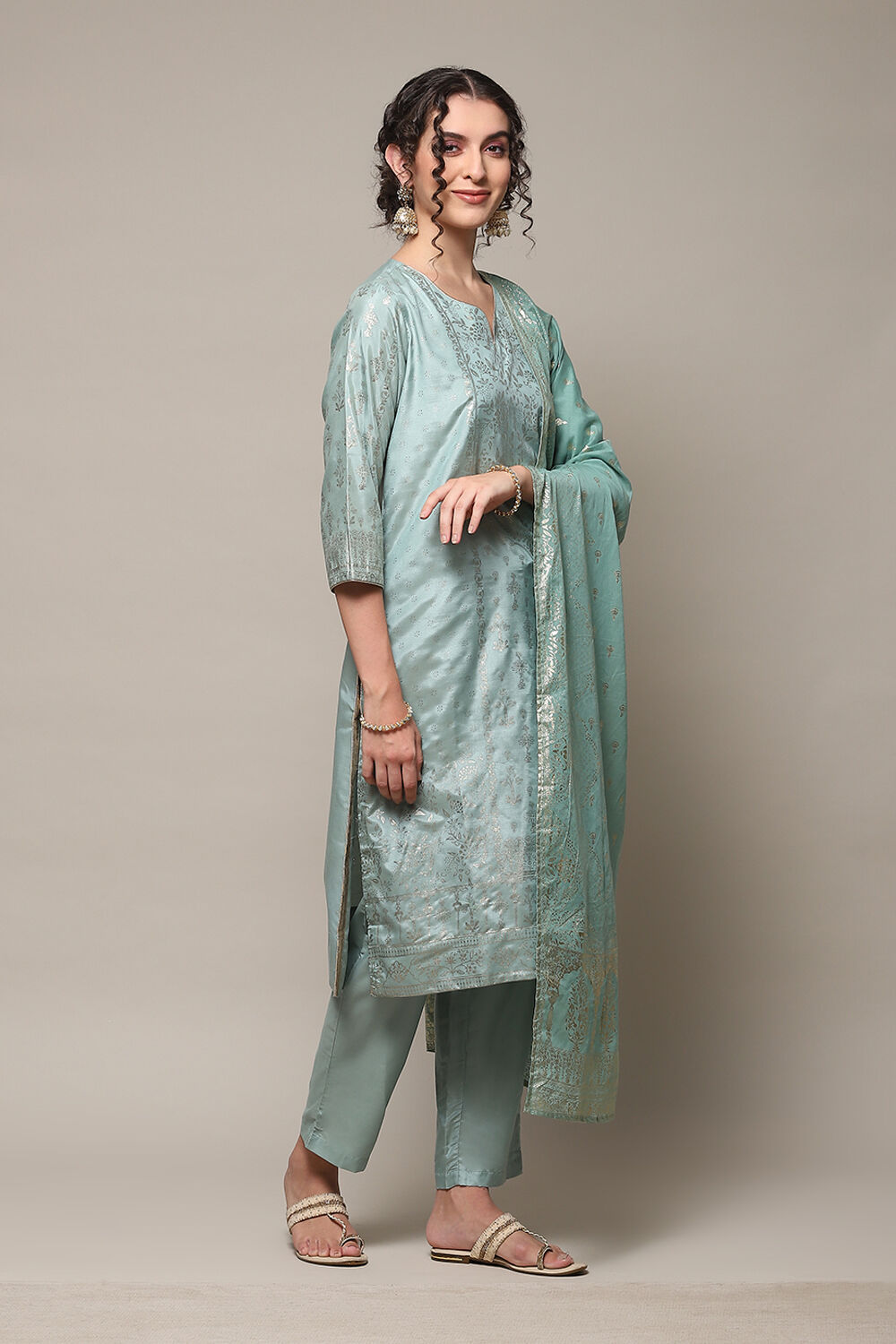 Pink Cotton Straight Kurta Regular Pant Suit Set image number 6