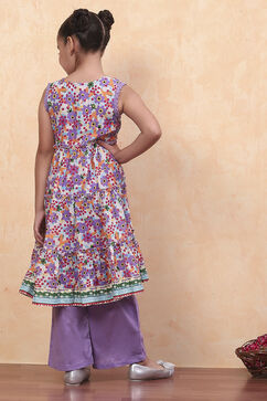 Lavender Pure Cotton Floral Printed Tiered Suit Set image number 4