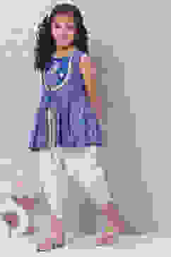 Blue Viscose Flared Kurta Dhoti Salwar Suit Set image number 6