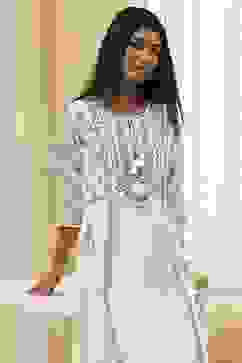 Off-White Pure Cotton Printed A-line Kurta Set image number 1