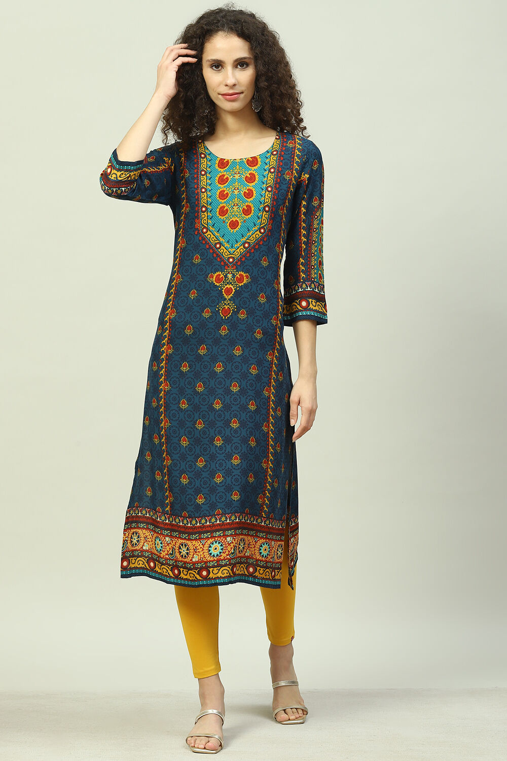 Rust LIVA Straight Printed Kurta image number 0