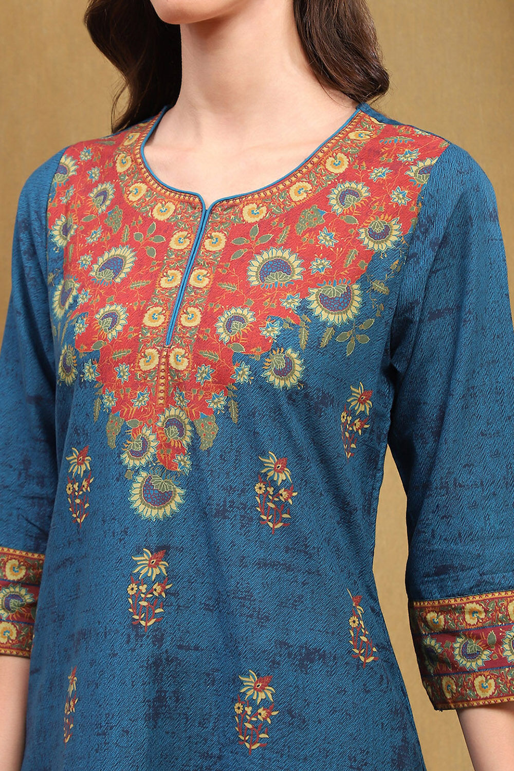 Red Cotton Printed Straight Kurta image number 2