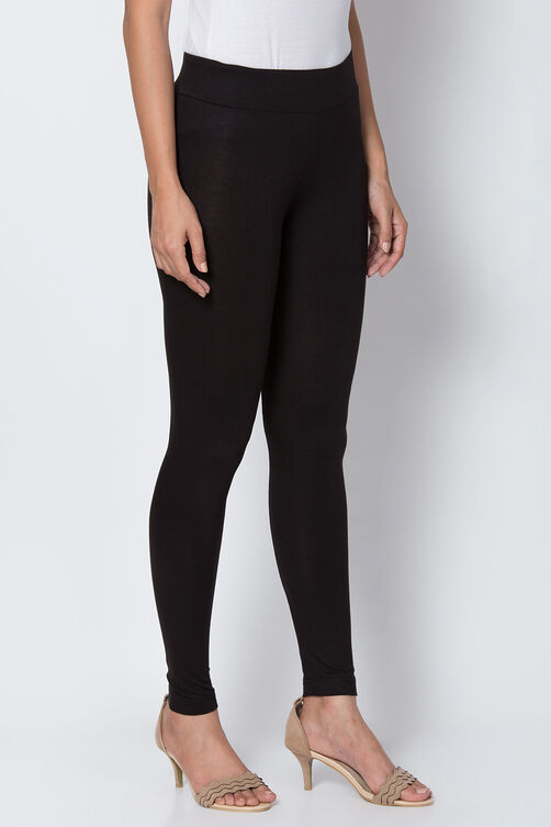 Moss Green Viscose Lycra Solid Leggings image number 2