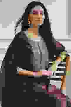 Wine Embroidered Straight Suit Set image number 7