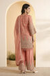 Peach Tissue Jacquard Embroidered Suit Set with Organza Dupatta image number 4
