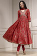 Off White Cotton Anarkali Printed Suit Set image number 7