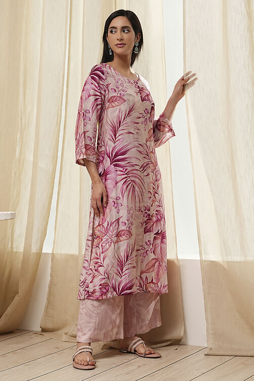 Pink Modal Floral Printed Straight Kurta Set image number 0