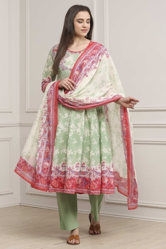Sea Green Cotton Printed Anarkali Suit Set