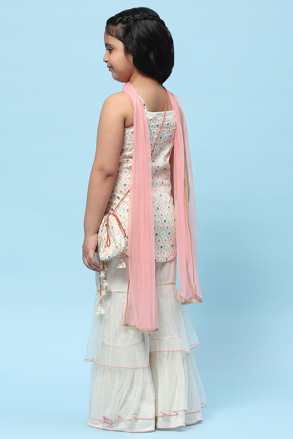 Cream Cotton Floral Embroidered Strappy Suit Set image number 5