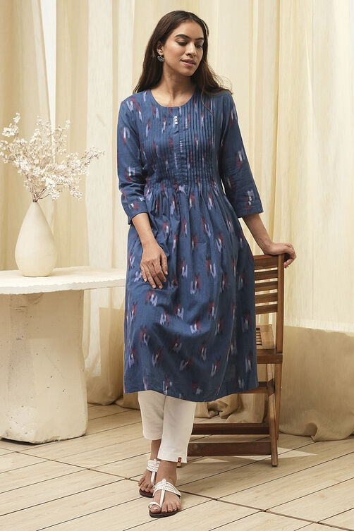 Navy Ikat Yarndyed Kurta image number 0