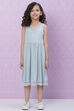 Powder Blue Flared Viscose And Spandex Dress image number 5