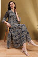 Blue Georgette Floral Printed Flared Dress image number 0