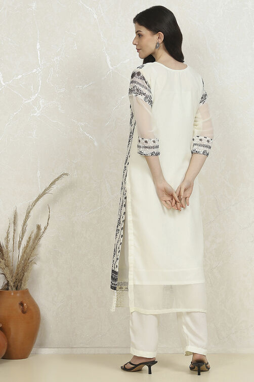 White-Black Georgette Printed Unstitched Suit Set image number 5
