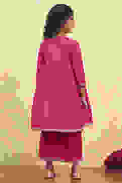 Pink Polyester Yarndyed Gathered Suit Set image number 4